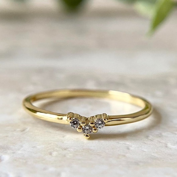 Dainty 14k Gold Plated Heart Ring 925 Sterling Silver Mini Heart Stacking Ring - Picture 2 of 4